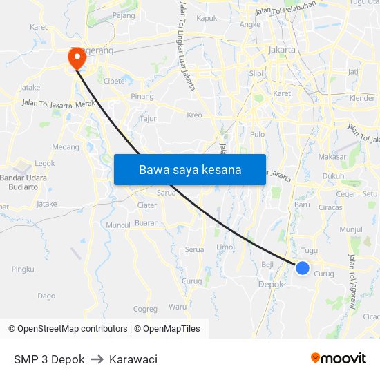 SMP 3 Depok to Karawaci map