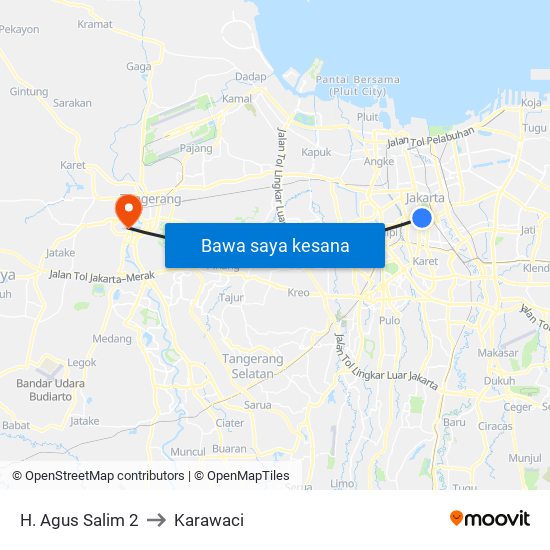 H. Agus Salim 2 to Karawaci map