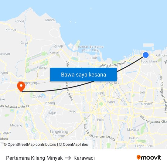 Pertamina Kilang Minyak to Karawaci map