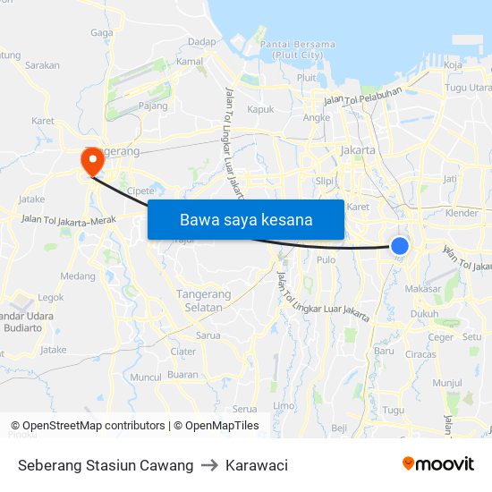 Seberang Stasiun Cawang to Karawaci map