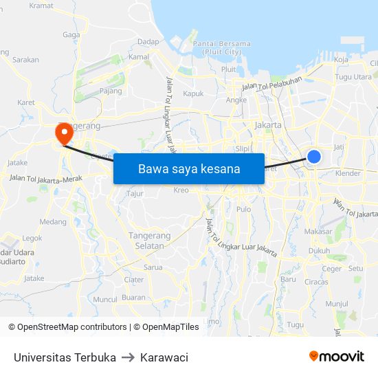 Universitas Terbuka to Karawaci map
