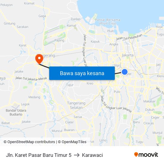 Jln. Karet Pasar Baru Timur 5 to Karawaci map