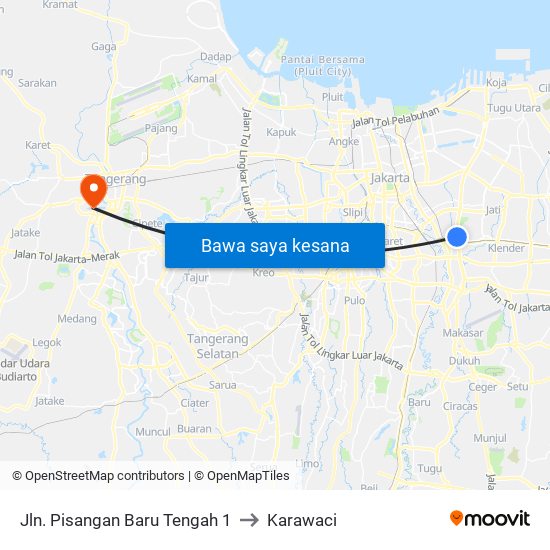 Jln. Pisangan Baru Tengah 1 to Karawaci map