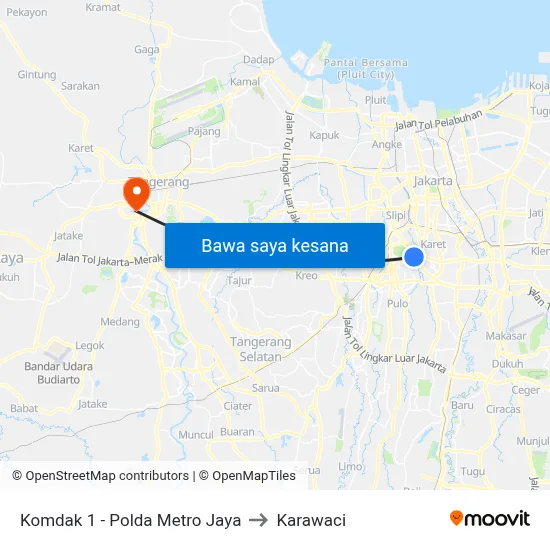Komdak 1 - Polda Metro Jaya to Karawaci map