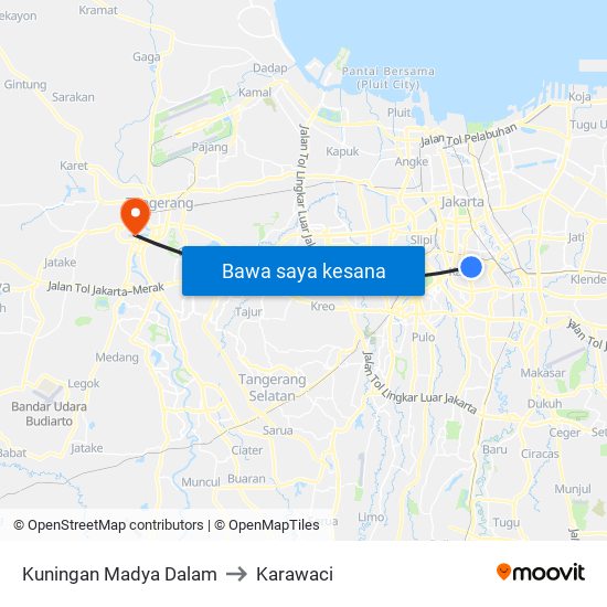 Kuningan Madya Dalam to Karawaci map