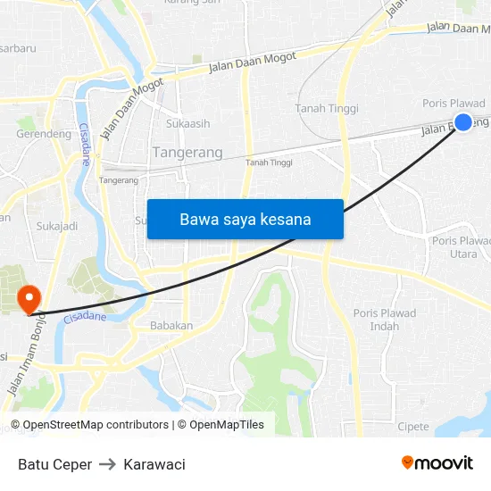 Batu Ceper to Karawaci map