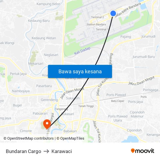Bundaran Cargo to Karawaci map