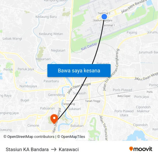 Stasiun KA Bandara to Karawaci map