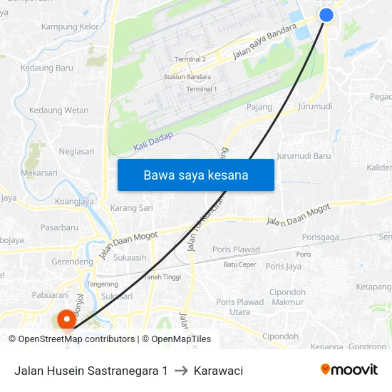 Jalan Husein Sastranegara 1 to Karawaci map