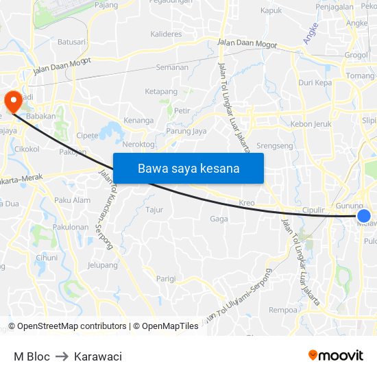 M Bloc to Karawaci map