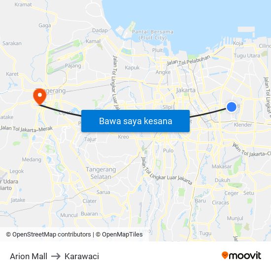 Arion Mall to Karawaci map