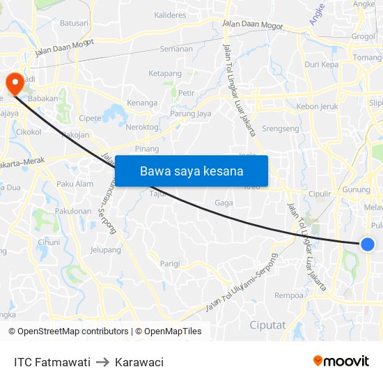 ITC Fatmawati to Karawaci map