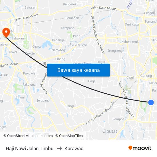 Haji Nawi Jalan Timbul to Karawaci map