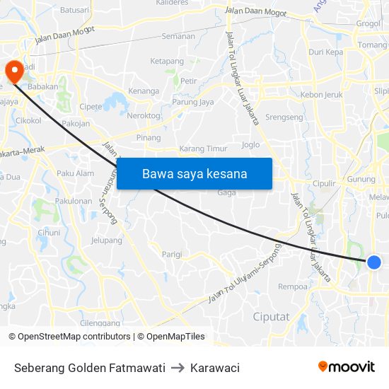 Seberang Golden Fatmawati to Karawaci map