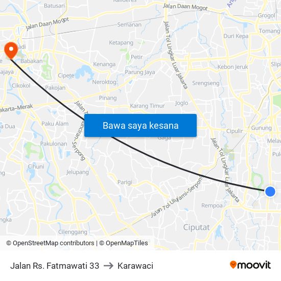 Jalan Rs. Fatmawati 33 to Karawaci map