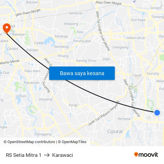 RS Setia Mitra 1 to Karawaci map