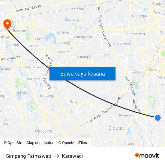 Simpang Fatmawati to Karawaci map