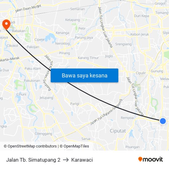 Jalan Tb. Simatupang 2 to Karawaci map
