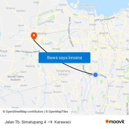 Jalan Tb. Simatupang 4 to Karawaci map