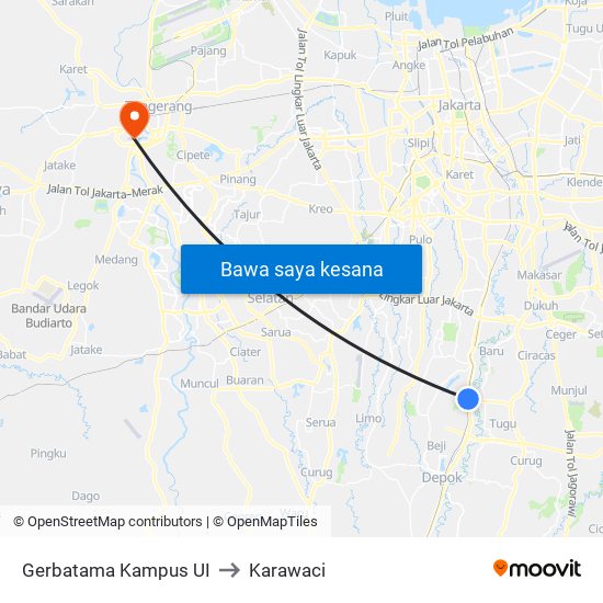 Gerbatama Kampus UI to Karawaci map