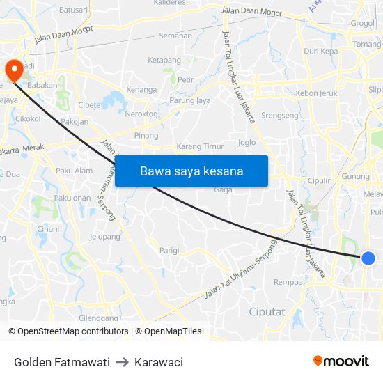 Golden Fatmawati to Karawaci map