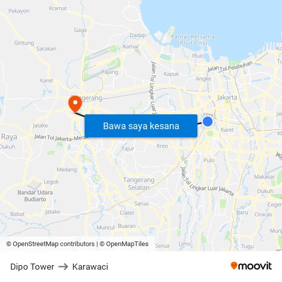 Dipo Tower to Karawaci map