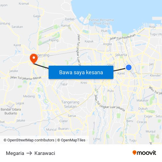 Megaria to Karawaci map