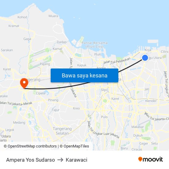 Ampera Yos Sudarso to Karawaci map