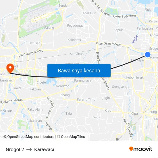 Grogol 2 to Karawaci map