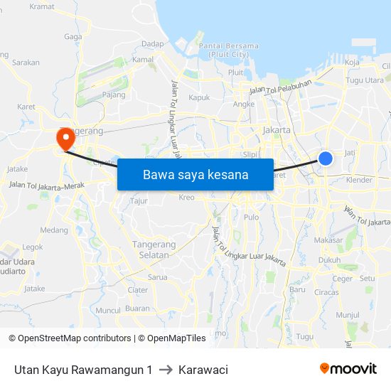 Utan Kayu Rawamangun 1 to Karawaci map