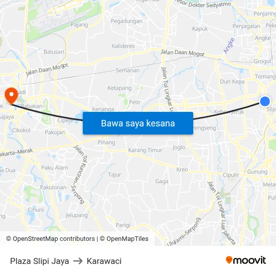 Plaza Slipi Jaya to Karawaci map