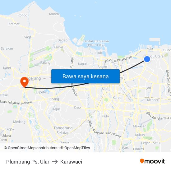 Plumpang Ps. Ular to Karawaci map