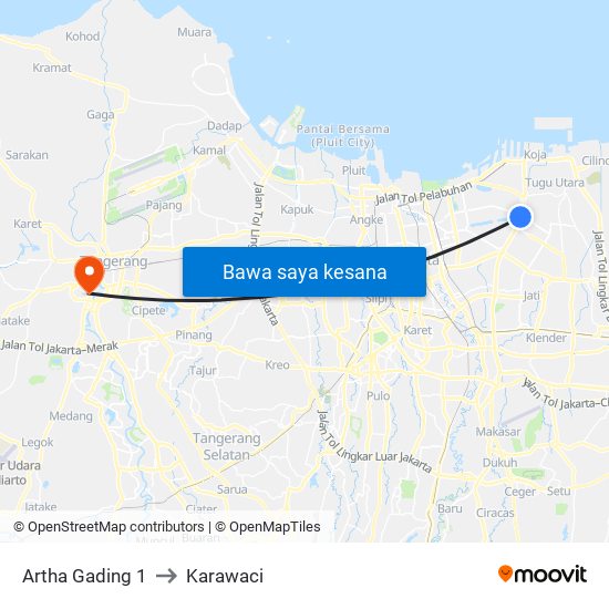 Artha Gading 1 to Karawaci map