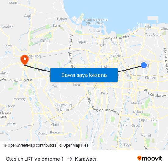 Stasiun LRT Velodrome 1 to Karawaci map
