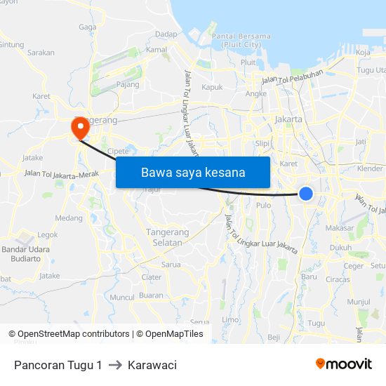 Pancoran Tugu 1 to Karawaci map
