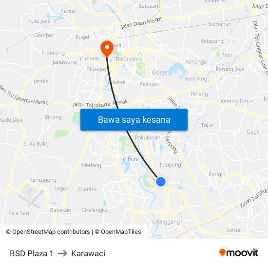 BSD Plaza 1 to Karawaci map