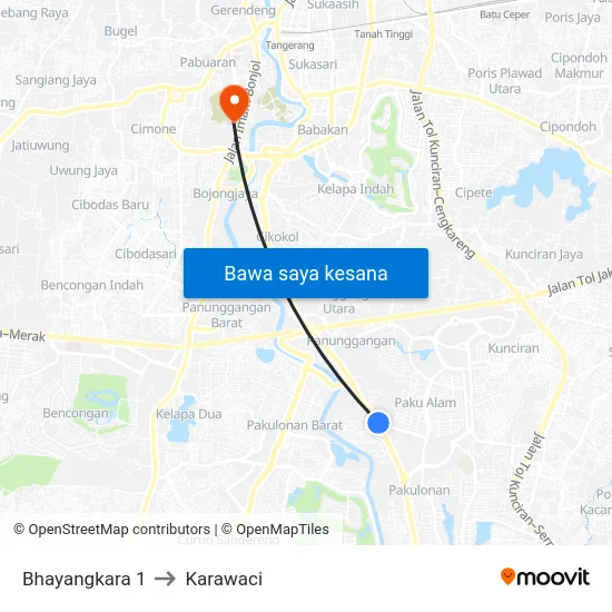 Bhayangkara 1 to Karawaci map