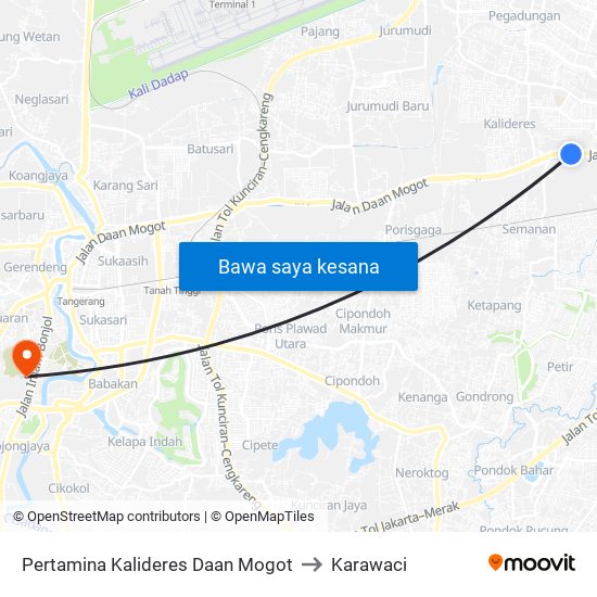 Pertamina Kalideres Daan Mogot to Karawaci map