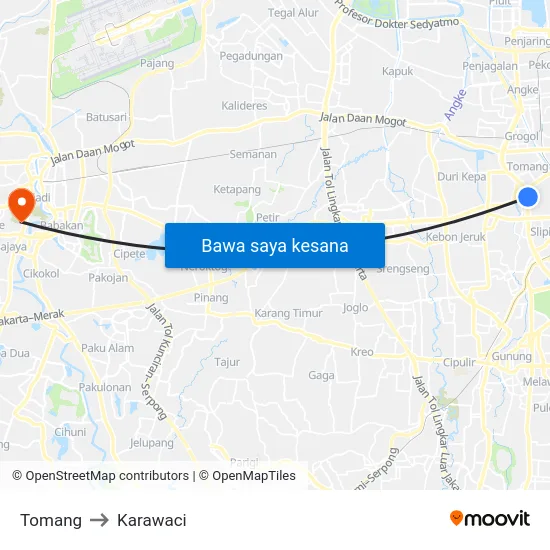 Tomang to Karawaci map
