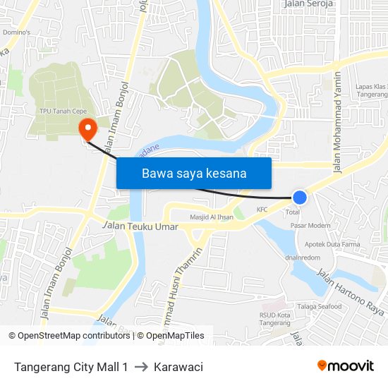 Tangerang City Mall 1 to Karawaci map