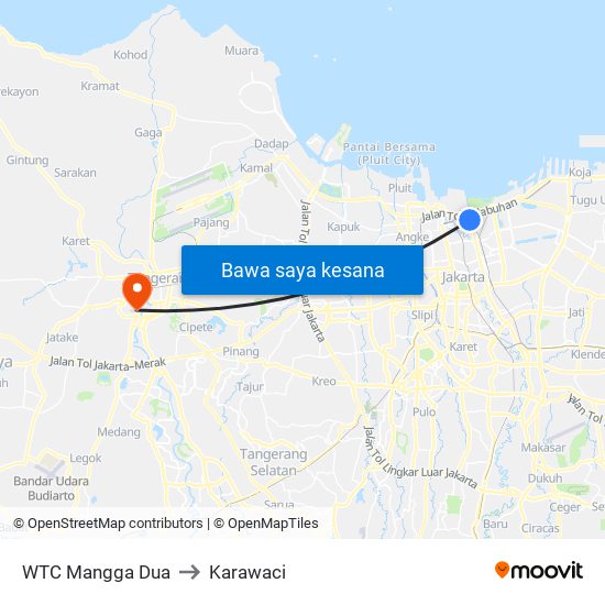 WTC Mangga Dua to Karawaci map