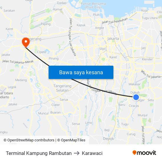Terminal Kampung Rambutan to Karawaci map