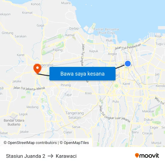 Stasiun Juanda 2 to Karawaci map