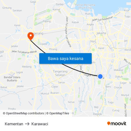 Kementan to Karawaci map