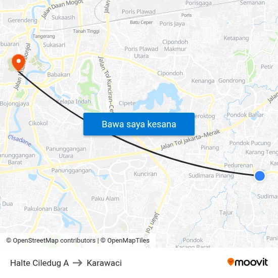 Halte Ciledug A to Karawaci map