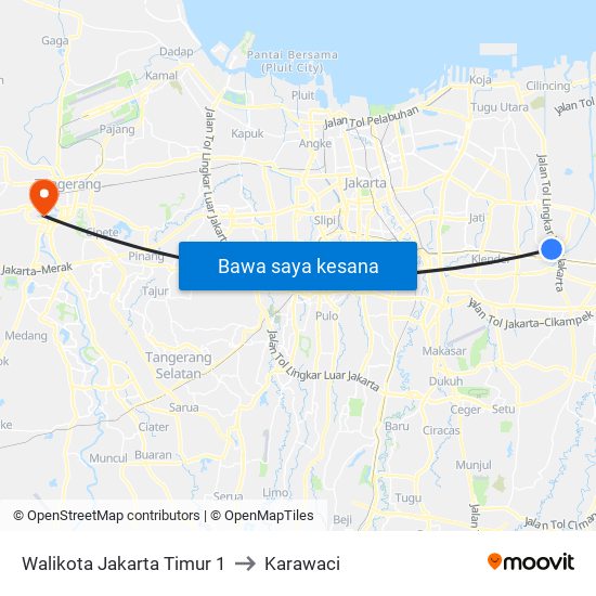 Walikota Jakarta Timur 1 to Karawaci map
