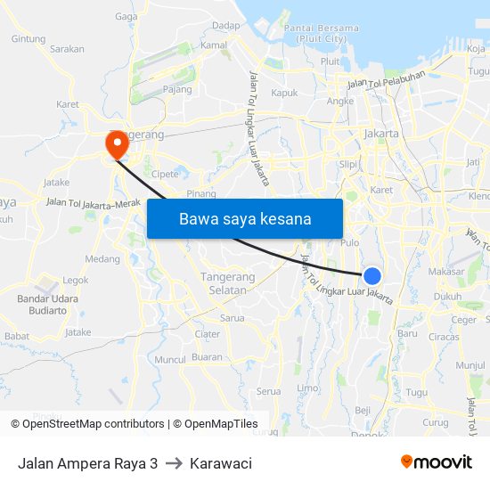 Jalan Ampera Raya 3 to Karawaci map