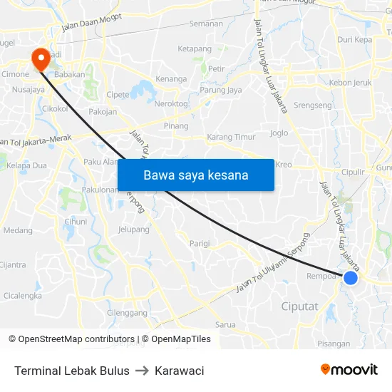 Terminal Lebak Bulus to Karawaci map