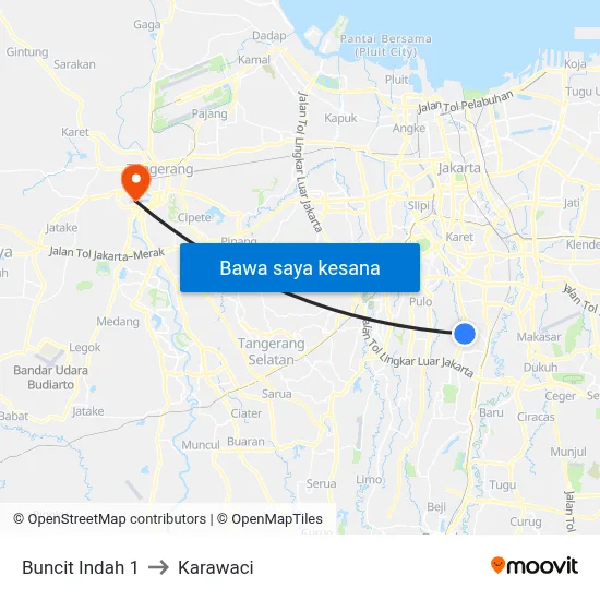 Buncit Indah 1 to Karawaci map