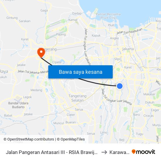 Jalan Pangeran Antasari III - RSIA Brawijaya to Karawaci map